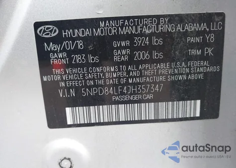 2018 Hyundai Elantra Value Edition z USA, uszkodzony, nr VIN 5NPD84LF4JH357347